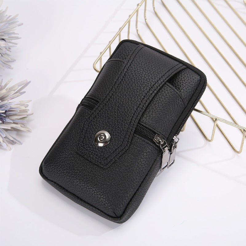 mens leather phone bag eyelet buckle large size waterproof