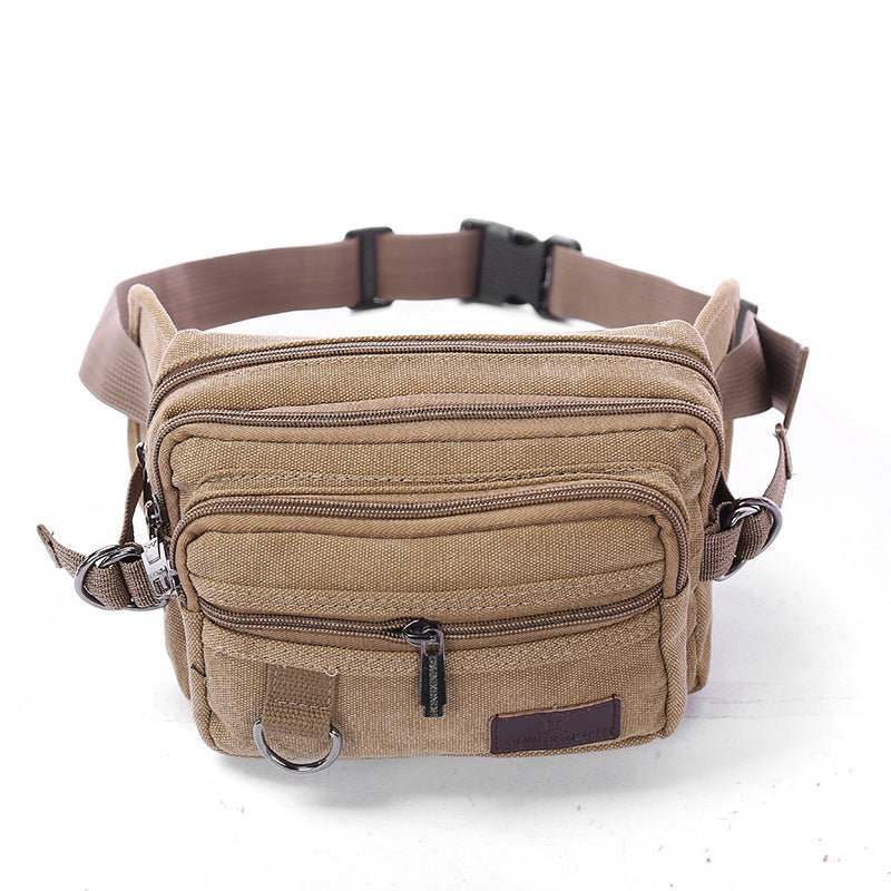 canvas fanny pack with 4 zipper pockets men waist bag hip bum bag with adjustable strap for outdoors workout traveling casual running hiking cycling