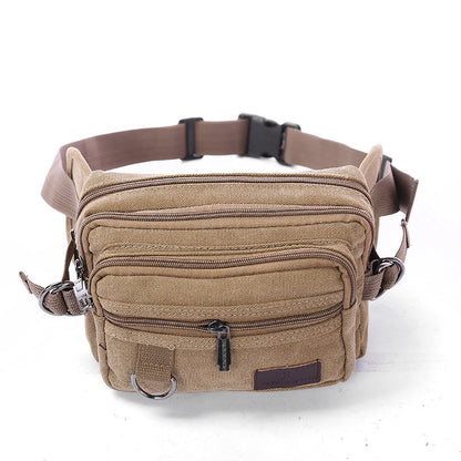 canvas fanny pack with 4 zipper pockets men waist bag hip bum bag with adjustable strap for outdoors workout traveling casual running hiking cycling