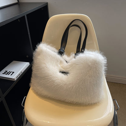 winter plush bags women flowers shoulder bag handbag