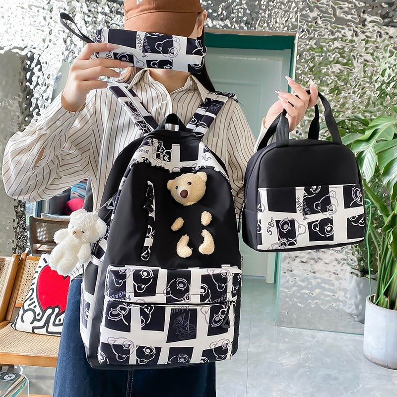 elementary and middle school student schoolbags womens cute bear lunch box three piece set