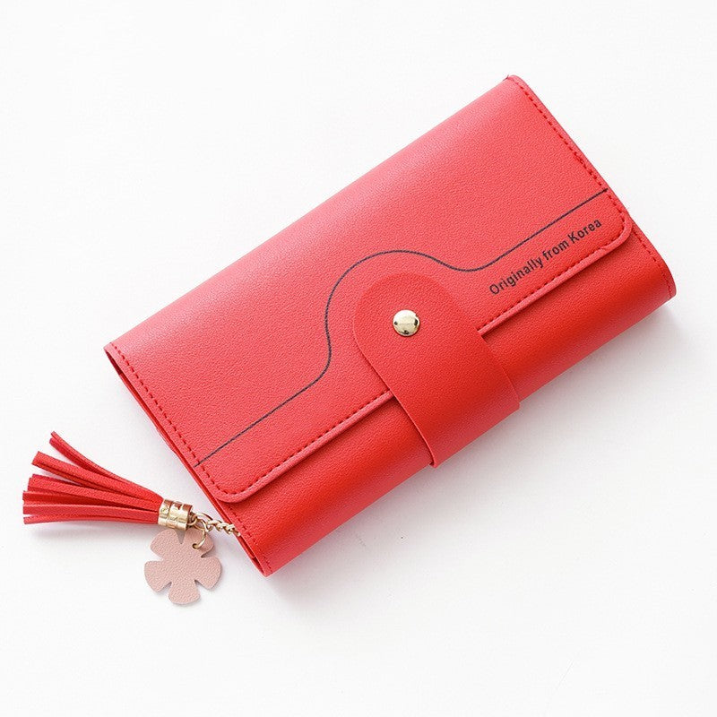 geometric alphabet buckle clutch tassel petal long ladies wallet