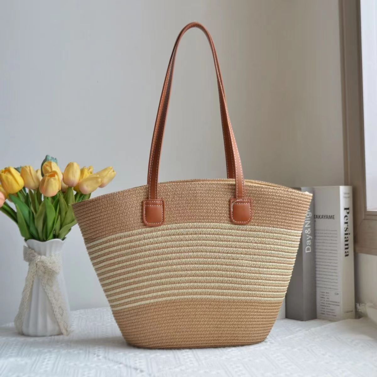 all matching straw mori style woven bag ins