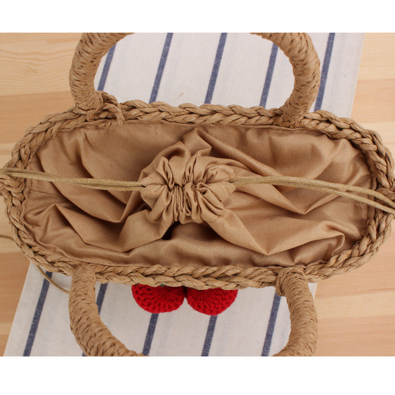 cherry paper rope woven cute vacation beach bag