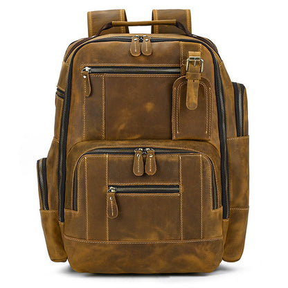 retro mens backpack cowhide large capacity 15 inch computer bag