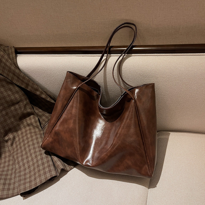 fashion handbag new autumn and winter japanese and korean large capacity soft leather shoulder bag retro casual handbag