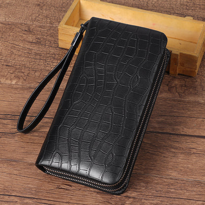 mens leather long zipper multiple card slots wallet