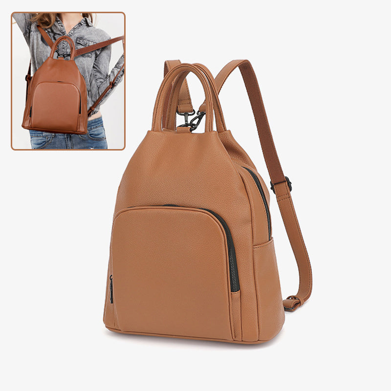 pu backpack practical soft leather zipper handbag