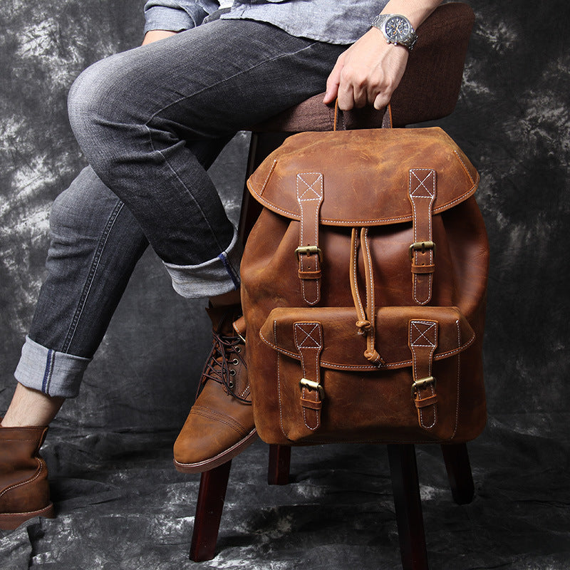 original new retro large capacity top layer leather backpackage