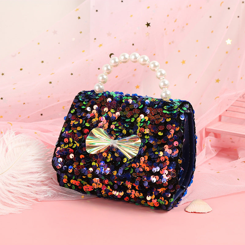 womens fashion pearl princess portable sequin bag