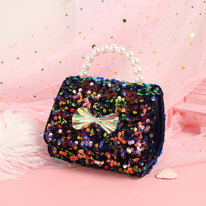 womens fashion pearl princess portable sequin bag