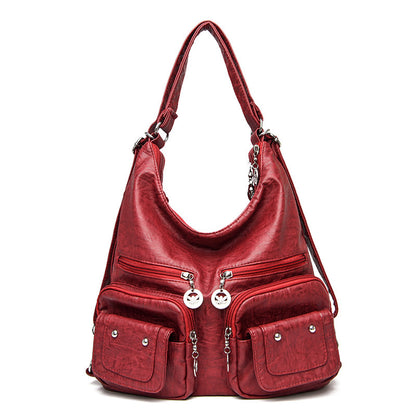 womens large capacity soft leather textured shoulder bag