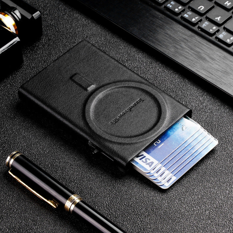 anti theft credit card rfid automatic pop up leather aluminum alloy card package