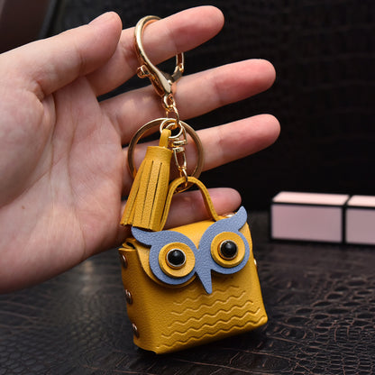 creative leather owl coin purse keychain