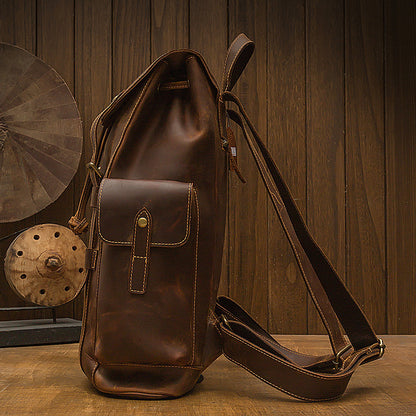 retro crazy horse leather mens backpack casual bag