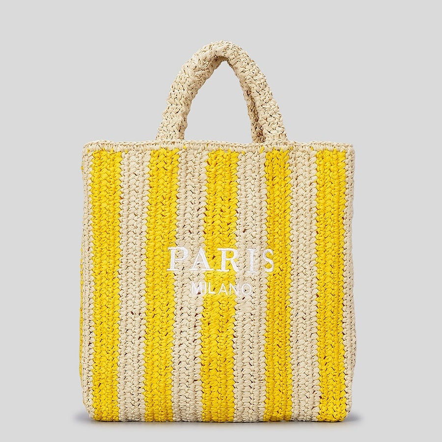 striped hand woven straw bag womens embroidered letters