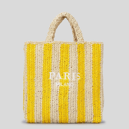 striped hand woven straw bag womens embroidered letters