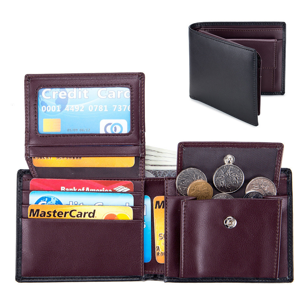 mens short wallet genuine leather trifold wallet