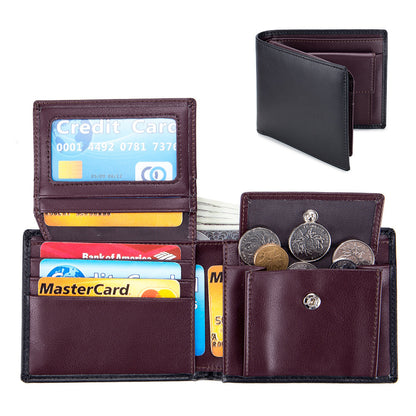 mens short wallet genuine leather trifold wallet