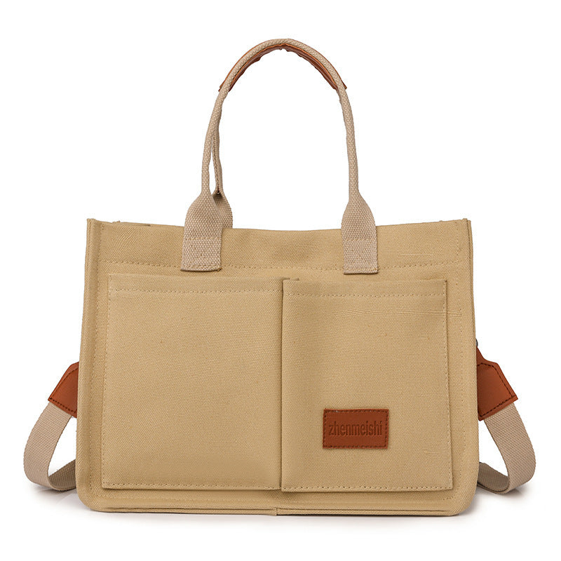 new canvas shoulder bag women large capacity multi pocket handbags casual crossbody shopper bags for students