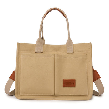 new canvas shoulder bag women large capacity multi pocket handbags casual crossbody shopper bags for students