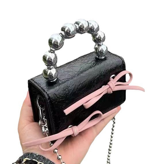 textured cute bow mini chain handbag