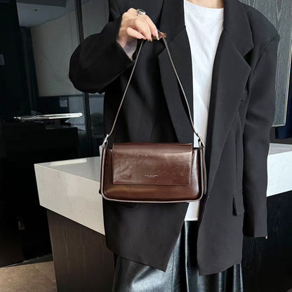 fashion winter all matching oil wax leather shoulder underarm bag