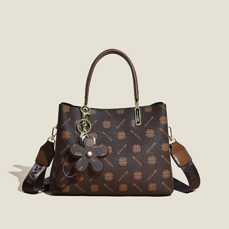 printed tote bag with flower pendant new temperament shoulder bag for women fashion large capacity crossbody bag