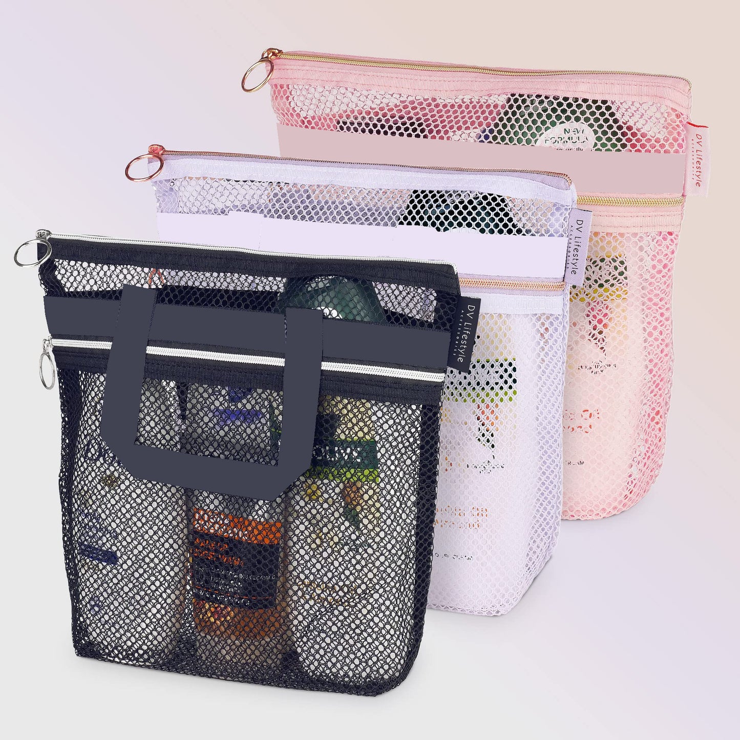 portable shower handbag transparent mesh cosmetic bag