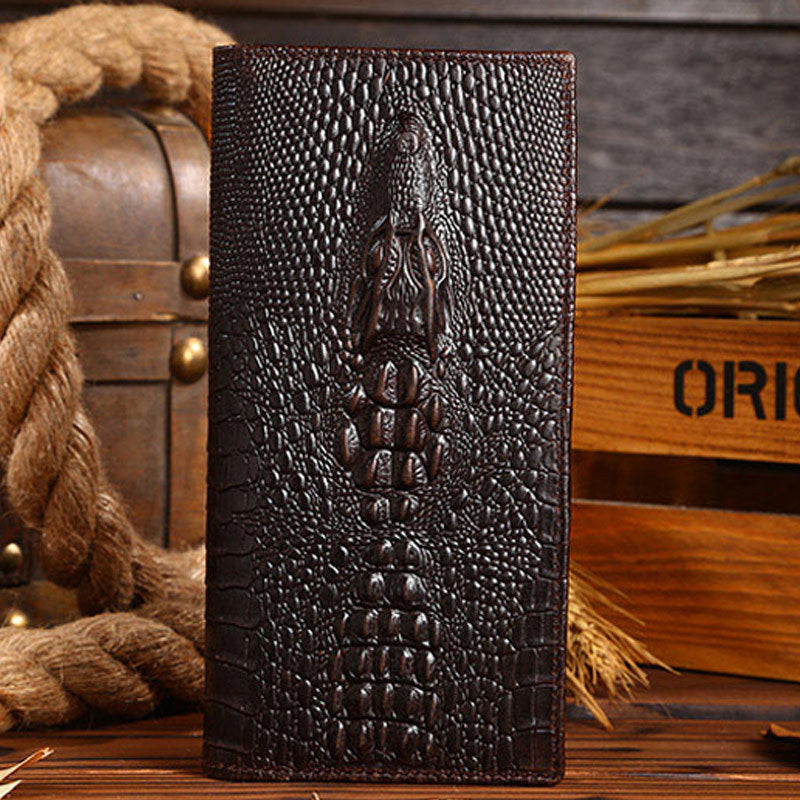 mens oil wax leather long wallet grain leather casual