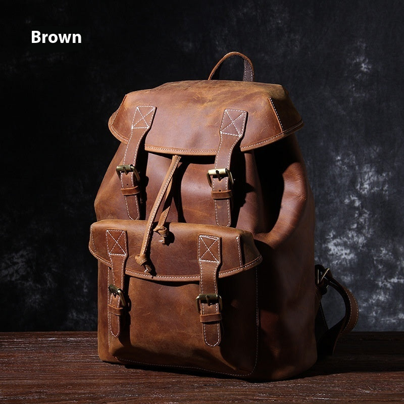original new retro large capacity top layer leather backpackage