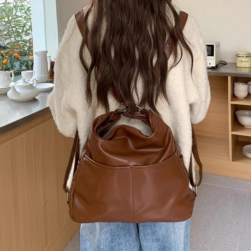 new soft leather large capacity three purpose commuter multifunctional backpack schoolbag