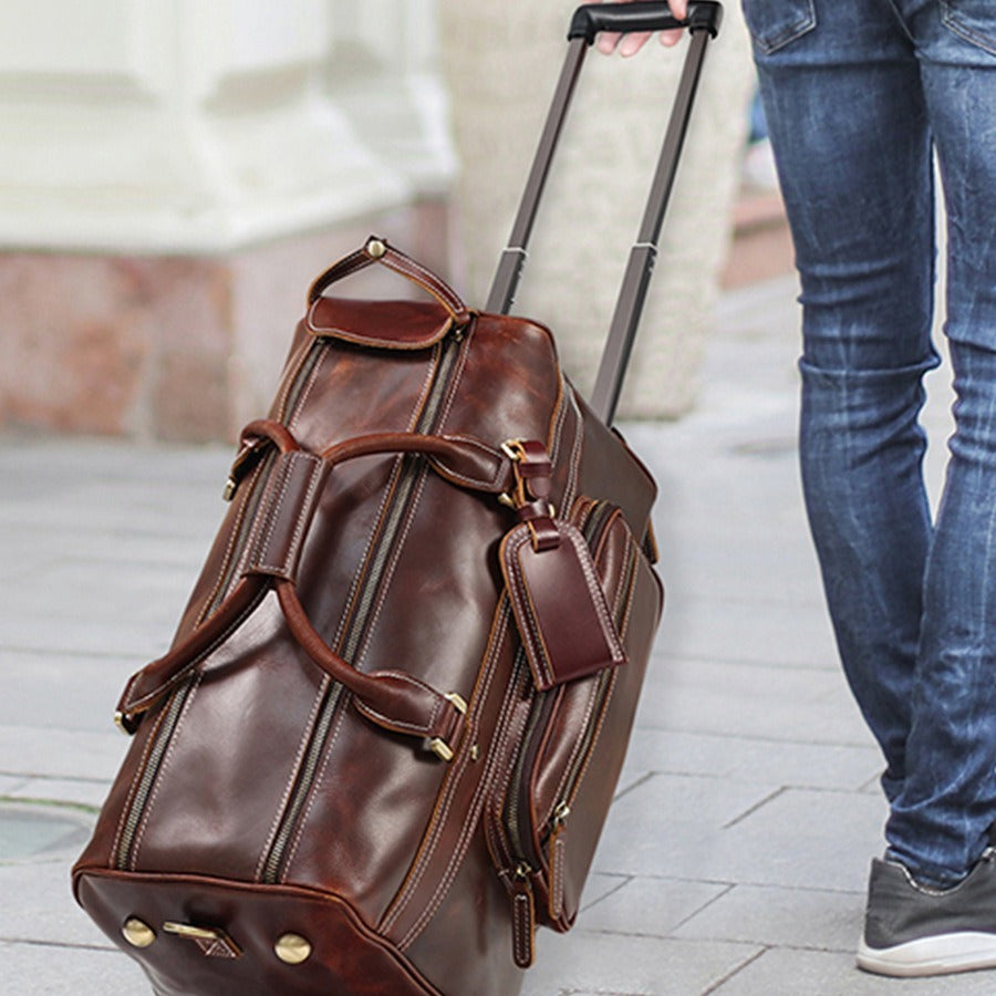 leather retro portable travel bag for men