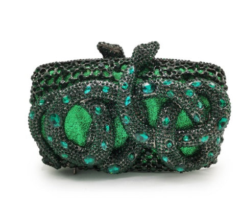 python diamond studded dinner bag magnetic clasp chain clutch