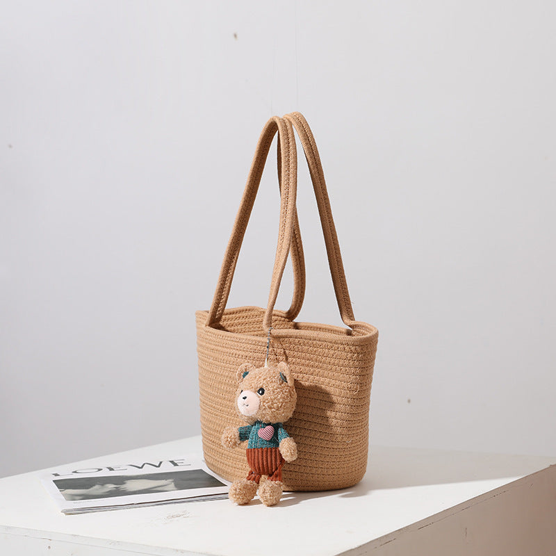 womens fashion casual cotton thread shoulder straw bag