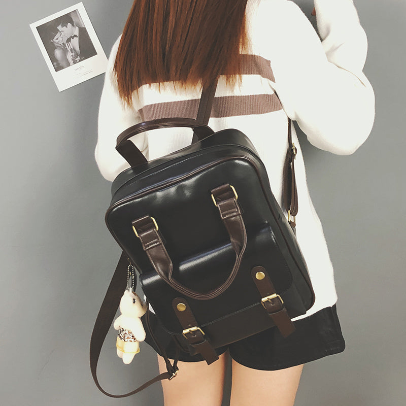 womens bag retro british backpack student schoolbag pu campus