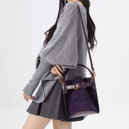 purple velvet bucket womens shoulder messenger bag