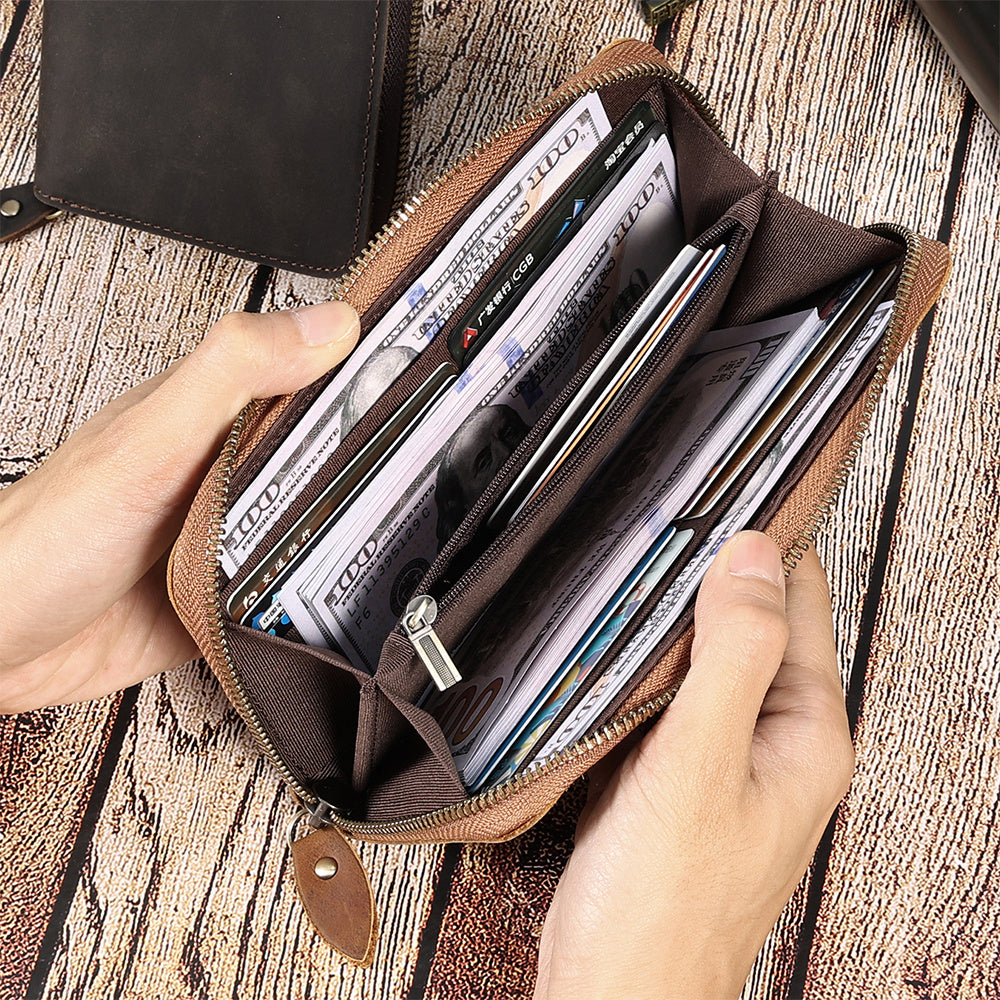 joyir genuine leather long wallets for men rfid blocking cash credit card holder checkbook wallet zipper coin pocket purse male