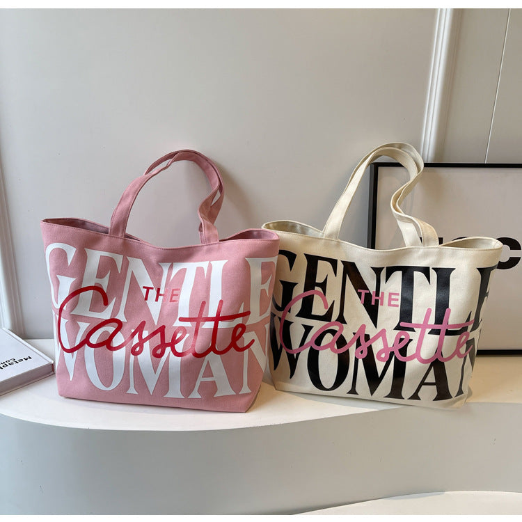 letter printed totes fashion large capacity canvas bags womens handbag cute sweet shoulder bag