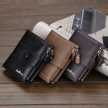 mens new double zipper creative short wallet