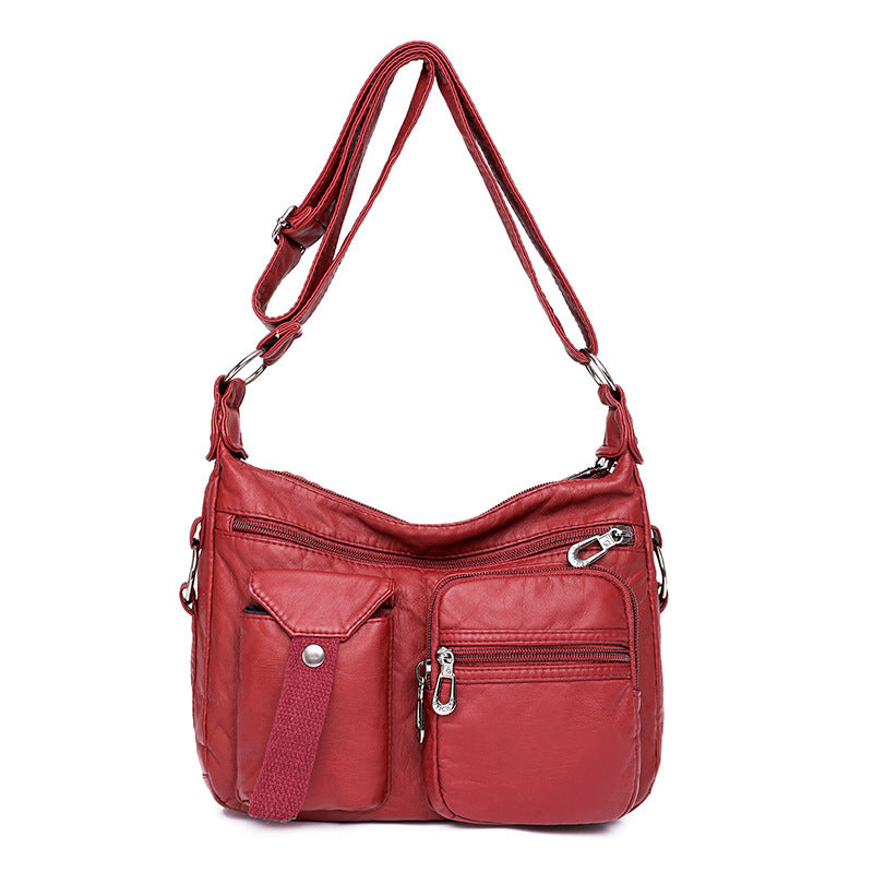 womens stylish and versatile large capacity washed shoulder messenger bag