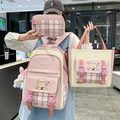 large capacity high school plaid three piece set junior high school student elementary school studebt backpack