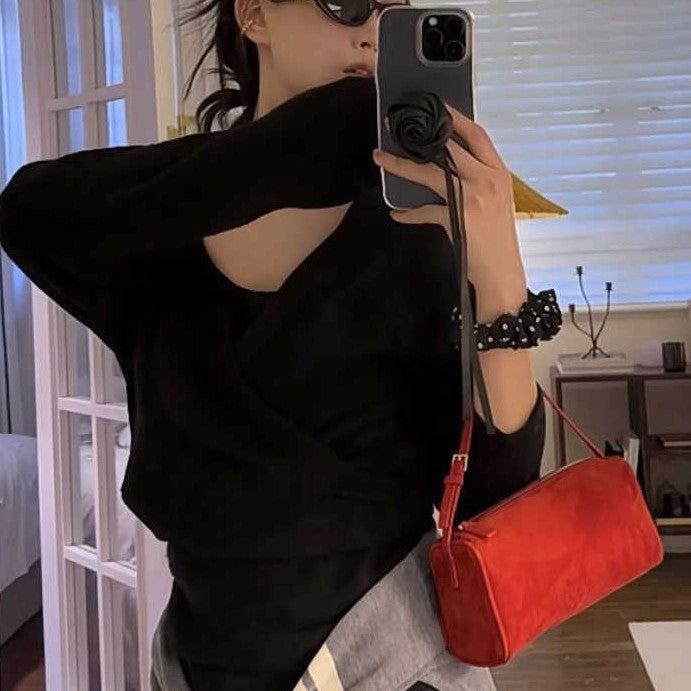retro 90s suede pencil holder bag autumn and winter high sense
