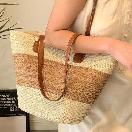 south korea vacation style raffia woven bag large capacity totes