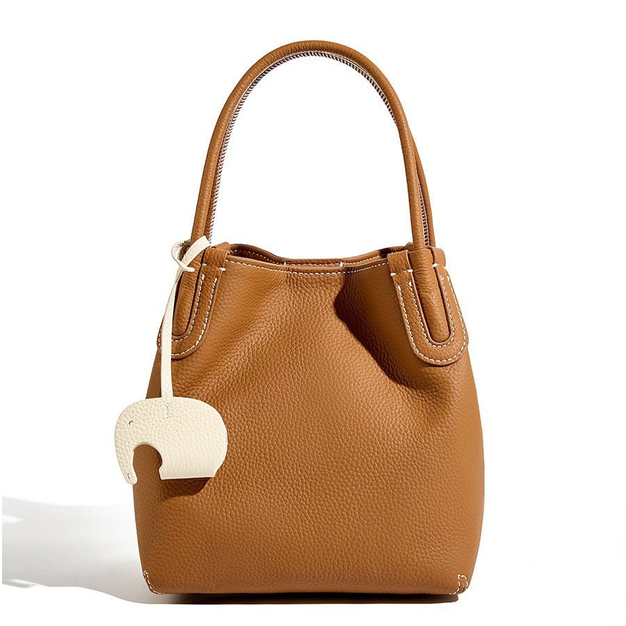 niche first layer cowhide bucket bag