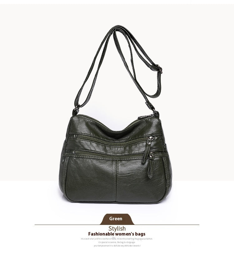 messenger bag shoulder washed soft leather middle aged and elderly versatile