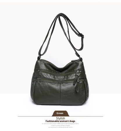 messenger bag shoulder washed soft leather middle aged and elderly versatile