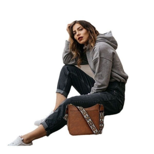wide shoulder strap large capacity multi functional stitching shoulder bag