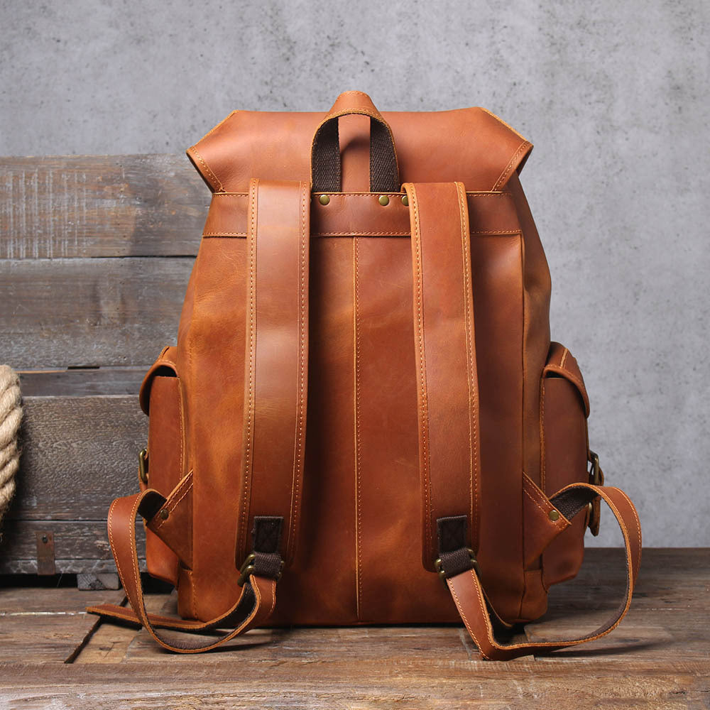 mens retro large capacity first layer cowhide backpack