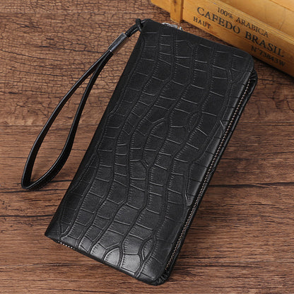 mens leather long zipper multiple card slots wallet